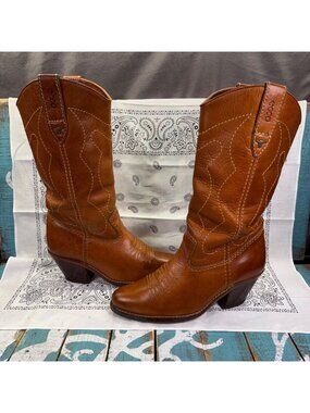 VTG ECCO Brazil by Reichert SA Leather EU37/US6.5 Women's 70's Tan Western Boots